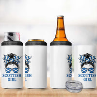 Scottish Girl Messy Bun Hair Saltire Flag Ribbon Bow 4 in 1 Can Cooler Tumbler Scotland Pride for Girls Women