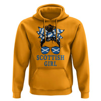 Scottish Girl Messy Bun Hair Saltire Flag Ribbon Bow Hoodie Scotland Pride for Girls Women