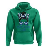 Scottish Girl Messy Bun Hair Saltire Flag Ribbon Bow Hoodie Scotland Pride for Girls Women