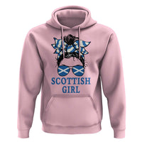 Scottish Girl Messy Bun Hair Saltire Flag Ribbon Bow Hoodie Scotland Pride for Girls Women