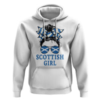 Scottish Girl Messy Bun Hair Saltire Flag Ribbon Bow Hoodie Scotland Pride for Girls Women