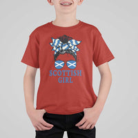 Scottish Girl Messy Bun Hair Saltire Flag Ribbon Bow T Shirt For Kid Scotland Pride for Girls Women