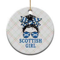 Scottish Girl Messy Bun Hair Saltire Flag Ribbon Bow Ceramic Ornament Scotland Pride for Girls Women