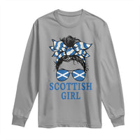 Scottish Girl Messy Bun Hair Saltire Flag Ribbon Bow Long Sleeve Shirt Scotland Pride for Girls Women