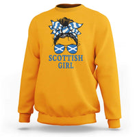 Scottish Girl Messy Bun Hair Saltire Flag Ribbon Bow Sweatshirt Scotland Pride for Girls Women