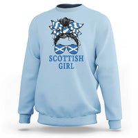 Scottish Girl Messy Bun Hair Saltire Flag Ribbon Bow Sweatshirt Scotland Pride for Girls Women