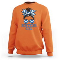 Scottish Girl Messy Bun Hair Saltire Flag Ribbon Bow Sweatshirt Scotland Pride for Girls Women