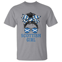 Scottish Girl Messy Bun Hair Saltire Flag Ribbon Bow T Shirt Scotland Pride for Girls Women