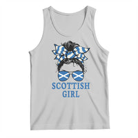 Scottish Girl Messy Bun Hair Saltire Flag Ribbon Bow Tank Top Scotland Pride for Girls Women