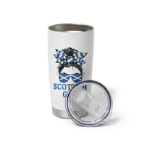 Scottish Girl Messy Bun Hair Saltire Flag Ribbon Bow Tumbler Cup Scotland Pride for Girls Women
