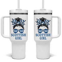 Scottish Girl Messy Bun Hair Saltire Flag Ribbon Bow Tumbler With Handle Scotland Pride for Girls Women