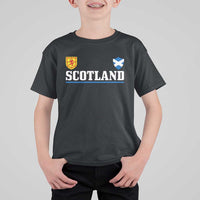 Scotland Dual Crest Lion Rampant Shield Saltire Flag T Shirt For Kid Football Fans Match Day