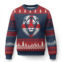 Majestic England Lion Face Graphic Ugly Christmas Sweater Patriotic St. Georges Cross British Pride Heritage