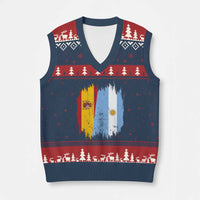 Argentina Spain Dual Heritage Flag Graphic V-Neck Knit Sweater Vest Vintage Spanish Argetine Match Day Pride