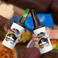 Argentina Spain Flag Messy Bun Girl Graphic 4 in 1 Can Cooler Tumbler Cool Latina Argentine Spanish Pride Match Day