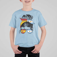 Argentina Spain Flag Messy Bun Girl Graphic T Shirt For Kid Cool Latina Argentine Spanish Pride Match Day