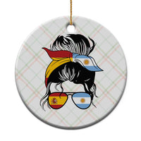 Argentina Spain Flag Messy Bun Girl Graphic Ceramic Ornament Cool Latina Argentine Spanish Pride Match Day