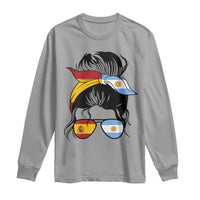 Argentina Spain Flag Messy Bun Girl Graphic Long Sleeve Shirt Cool Latina Argentine Spanish Pride Match Day