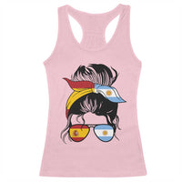 Argentina Spain Flag Messy Bun Girl Graphic Racerback Tank Top Cool Latina Argentine Spanish Pride Match Day