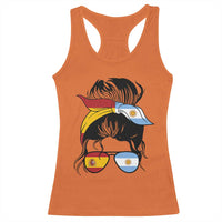 Argentina Spain Flag Messy Bun Girl Graphic Racerback Tank Top Cool Latina Argentine Spanish Pride Match Day