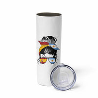 Argentina Spain Flag Messy Bun Girl Graphic Skinny Tumbler Cool Latina Argentine Spanish Pride Match Day