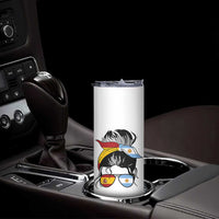 Argentina Spain Flag Messy Bun Girl Graphic Skinny Tumbler Cool Latina Argentine Spanish Pride Match Day