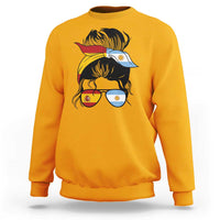 Argentina Spain Flag Messy Bun Girl Graphic Sweatshirt Cool Latina Argentine Spanish Pride Match Day