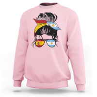 Argentina Spain Flag Messy Bun Girl Graphic Sweatshirt Cool Latina Argentine Spanish Pride Match Day