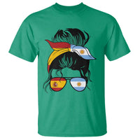 Argentina Spain Flag Messy Bun Girl Graphic T Shirt Cool Latina Argentine Spanish Pride Match Day