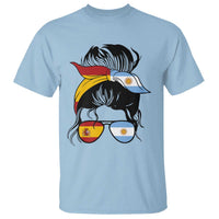 Argentina Spain Flag Messy Bun Girl Graphic T Shirt Cool Latina Argentine Spanish Pride Match Day