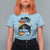 Argentina Spain Flag Messy Bun Girl Graphic T Shirt For Women Cool Latina Argentine Spanish Pride Match Day