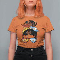 Argentina Spain Flag Messy Bun Girl Graphic T Shirt For Women Cool Latina Argentine Spanish Pride Match Day