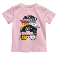 Argentina Spain Flag Messy Bun Girl Graphic Toddler T Shirt Cool Latina Argentine Spanish Pride Match Day