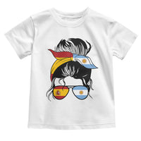 Argentina Spain Flag Messy Bun Girl Graphic Toddler T Shirt Cool Latina Argentine Spanish Pride Match Day