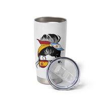 Argentina Spain Flag Messy Bun Girl Graphic Tumbler Cup Cool Latina Argentine Spanish Pride Match Day