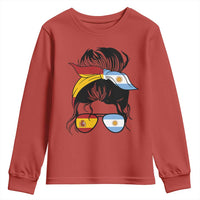 Argentina Spain Flag Messy Bun Girl Graphic Youth Sweatshirt Cool Latina Argentine Spanish Pride Match Day