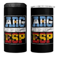 Retro ARG ESP Argentina Espana Flag Typography Graphic 4 in 1 Can Cooler Tumbler Country Code Vintage Argentine Spainish Pride