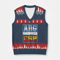 Retro ARG ESP Argentina Espana Flag Typography Graphic V-Neck Knit Sweater Vest Country Code Vintage Argentine Spainish Pride