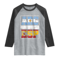 Retro ARG ESP Argentina Espana Flag Typography Graphic Raglan Shirt Country Code Vintage Argentine Spainish Pride