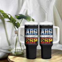 Retro ARG ESP Argentina Espana Flag Typography Graphic Tumbler With Handle Country Code Vintage Argentine Spainish Pride