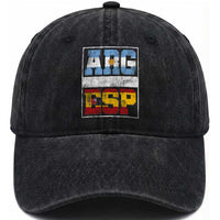 Retro ARG ESP Argentina Espana Flag Typography Graphic Washed Cotton Baseball Cap Country Code Vintage Argentine Spainish Pride