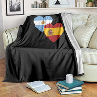Argentina Spain Flag Two Hearts Graphic Throw Blanket Dual Argentine Spanish Heritage Love Pride