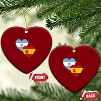 Argentina Spain Flag Two Hearts Graphic Ceramic Ornament Dual Argentine Spanish Heritage Love Pride