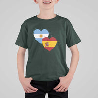 Argentina Spain Flag Two Hearts Graphic T Shirt For Kid Dual Argentine Spanish Heritage Love Pride