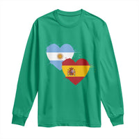 Argentina Spain Flag Two Hearts Graphic Long Sleeve Shirt Dual Argentine Spanish Heritage Love Pride