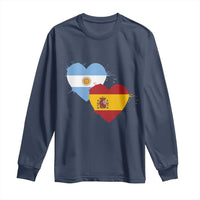 Argentina Spain Flag Two Hearts Graphic Long Sleeve Shirt Dual Argentine Spanish Heritage Love Pride