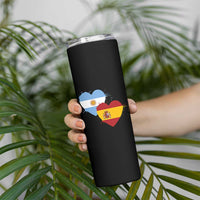 Argentina Spain Flag Two Hearts Graphic Skinny Tumbler Dual Argentine Spanish Heritage Love Pride