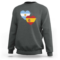 Argentina Spain Flag Two Hearts Graphic Sweatshirt Dual Argentine Spanish Heritage Love Pride