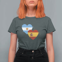 Argentina Spain Flag Two Hearts Graphic T Shirt For Women Dual Argentine Spanish Heritage Love Pride