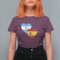 Argentina Spain Flag Two Hearts Graphic T Shirt For Women Dual Argentine Spanish Heritage Love Pride